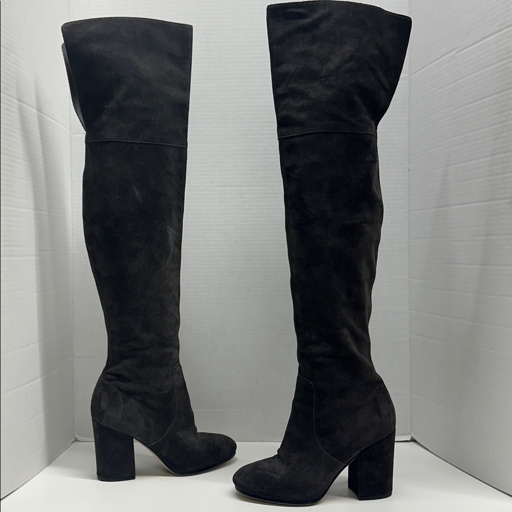Via Spiga Beline Over the Knee OTK Heeled Tall Boots Suede Zip Gray Size 5.5